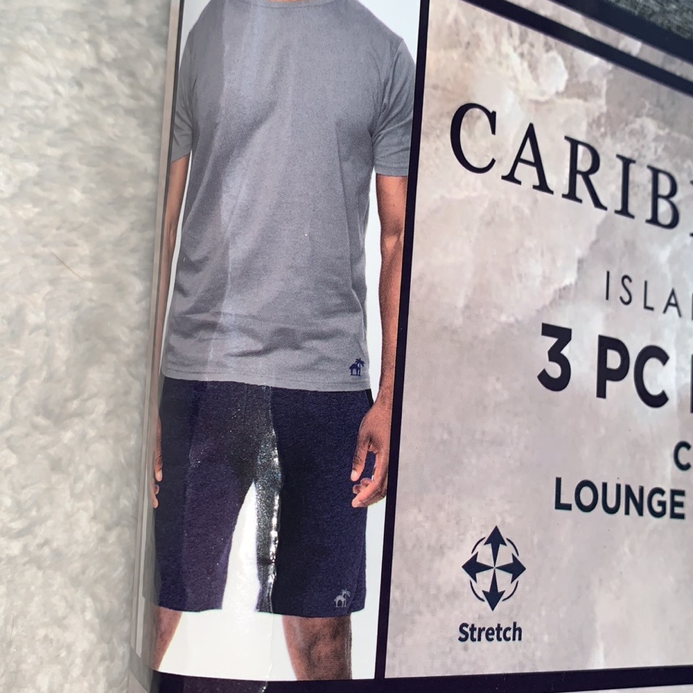 NWT Caribbean Joe Gray and Navy Lounge Set T-shirt Joggers & Shorts - Picture 3 of 7